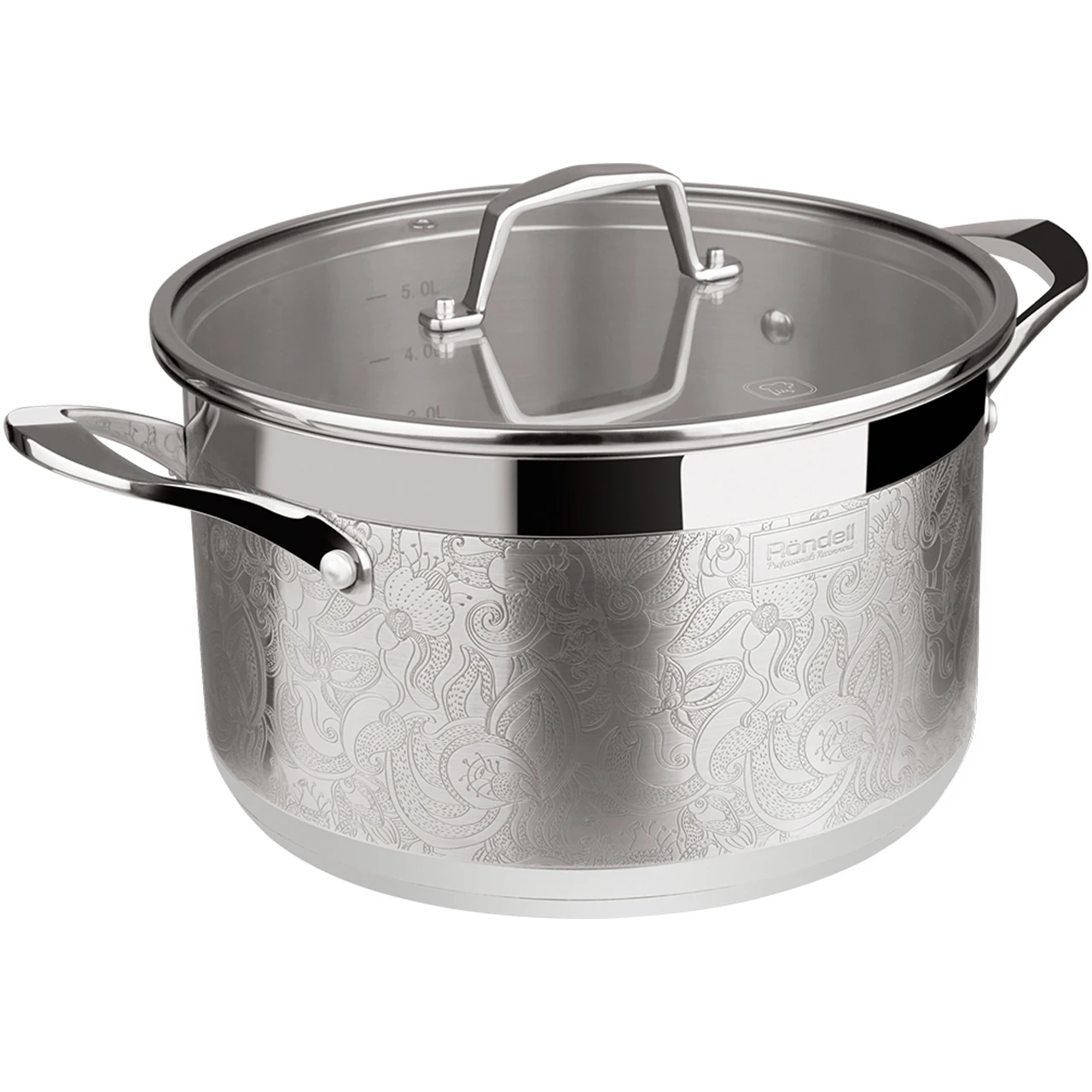 Кастрюля с крышкой Rondell Fancy RDS-398 (Диаметр 24 см, объем 5.5 л, нержавеющая сталь, подходит для всех типов плит)
