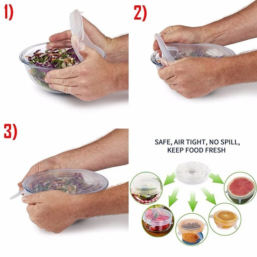 6 Pcs/set!!! Kitchen Food Covers Wraps Microwave Oven Safe Vacuum Cover