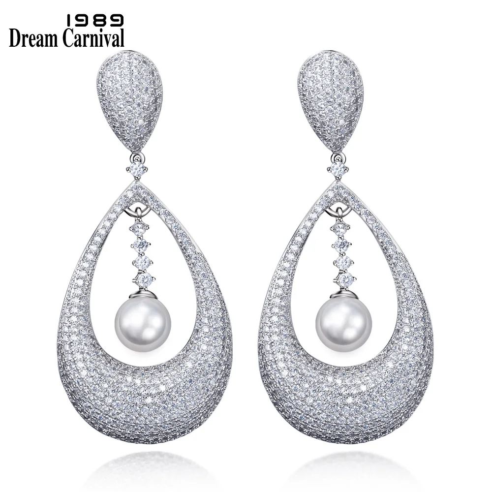 DreamCarnival 1989 Royal Design Women Luxury Jewellery Drop Shape Elegant Synthetic Pearls Wedding Earrings for Women SE11699 DreamCarnival 1989 Royal Design Women Luxury Jewellery Drop Shape Elegant Synthetic Pearls Wedding Earrings for Women SE11699