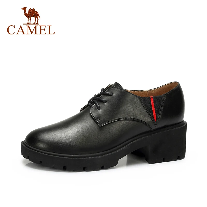 

CAMEL New Spring Women Retro British Single Shoes For Ladies Genuine Leather Med Heel Pumps Lace Comfort Soft School Dress Shoes