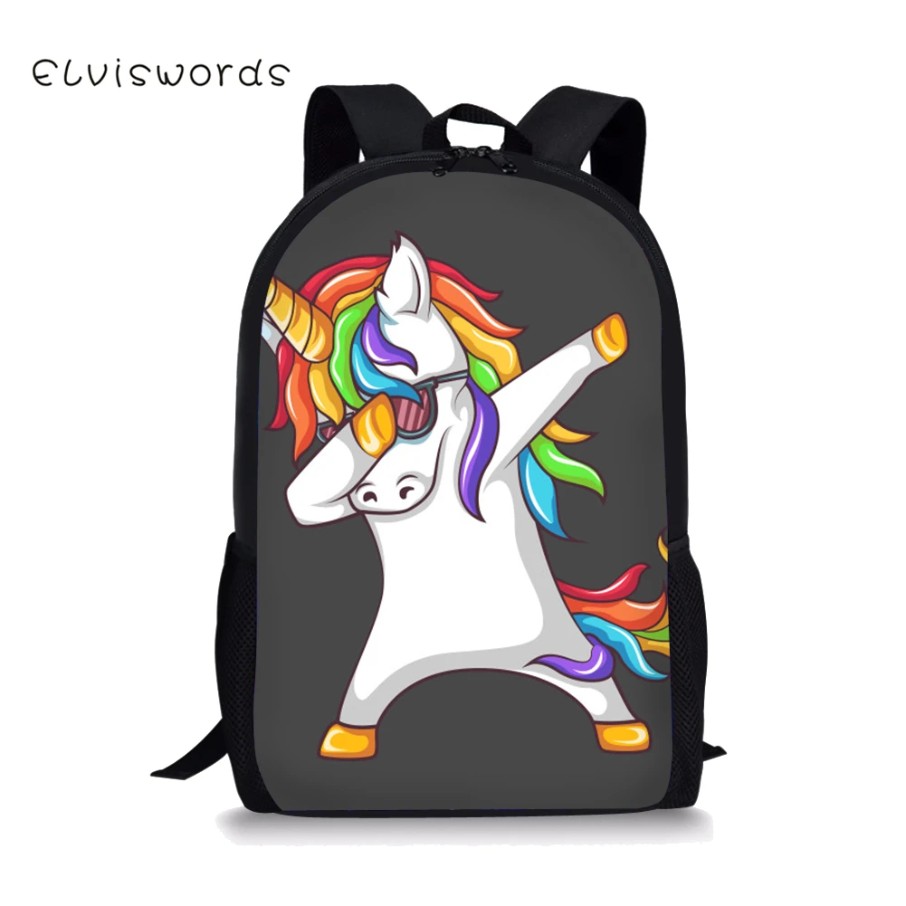 

ELVISWORDS School Bags for Kids Adorable Unicorn Printing Children Backpacks Schoolbag for Students Bookbag Orthopedic