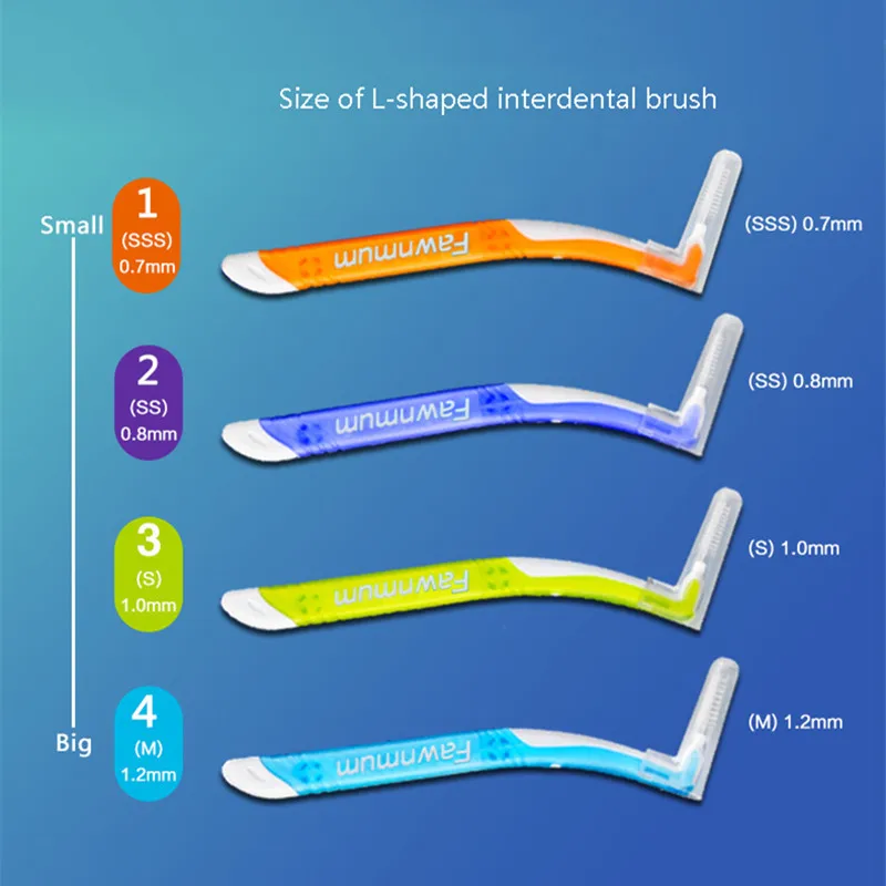 l-образный щетки для межзубного пространства! щубные щетки Мягкая зубная для ухода за межзубным пространством Уход за полостью рта кисти 5 шт. 0,7 0,8 1,0 1,2 мм