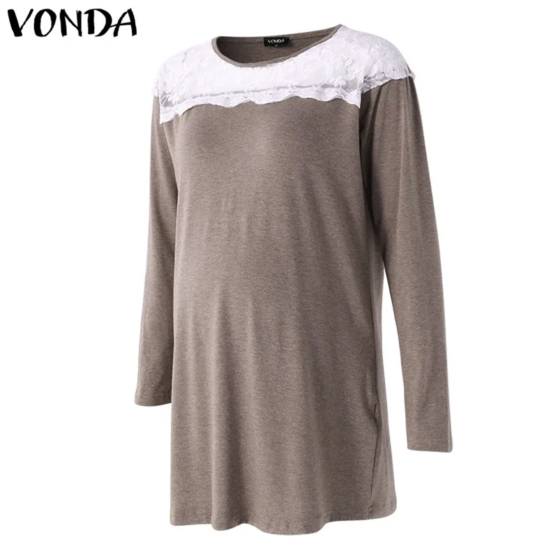 VONDA Одежда для беременных Осенняя блузка для беременных женщин рубашки кружевные с длинным рукавом Повседневные Свободные топы для беременных Большие размеры
