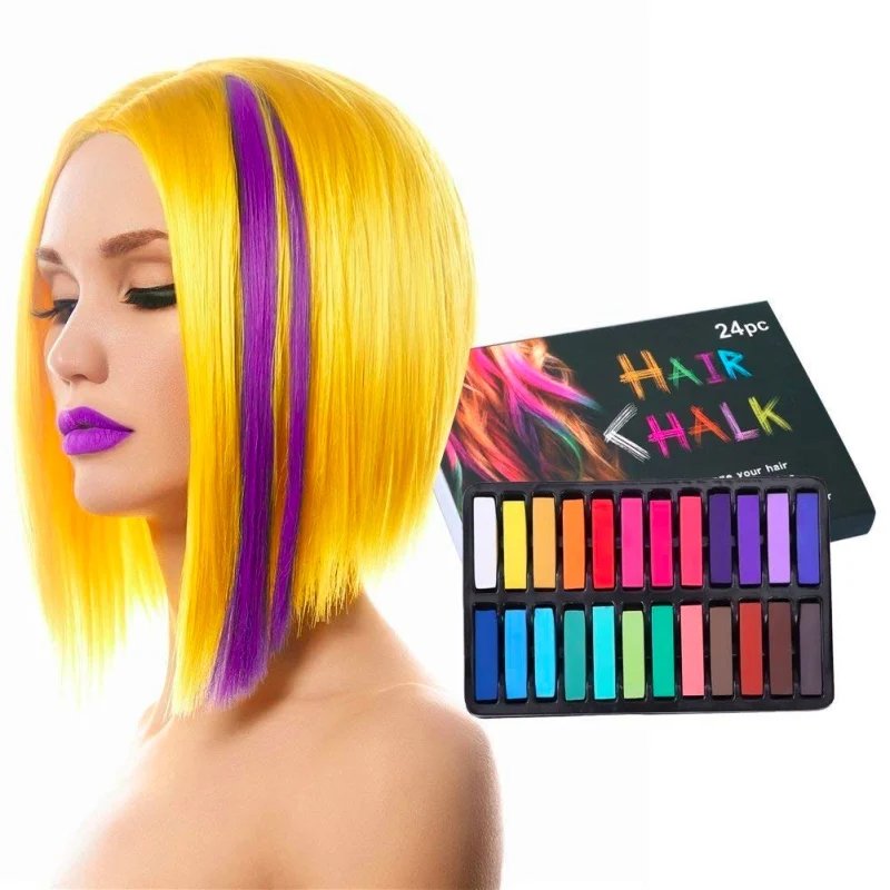 Temporary 24 Colors Crayons for Hair Non-toxic Hair Color Chalk Dye Pastels Stick DIY Styling Tools for Girls Kids Party Cosplay