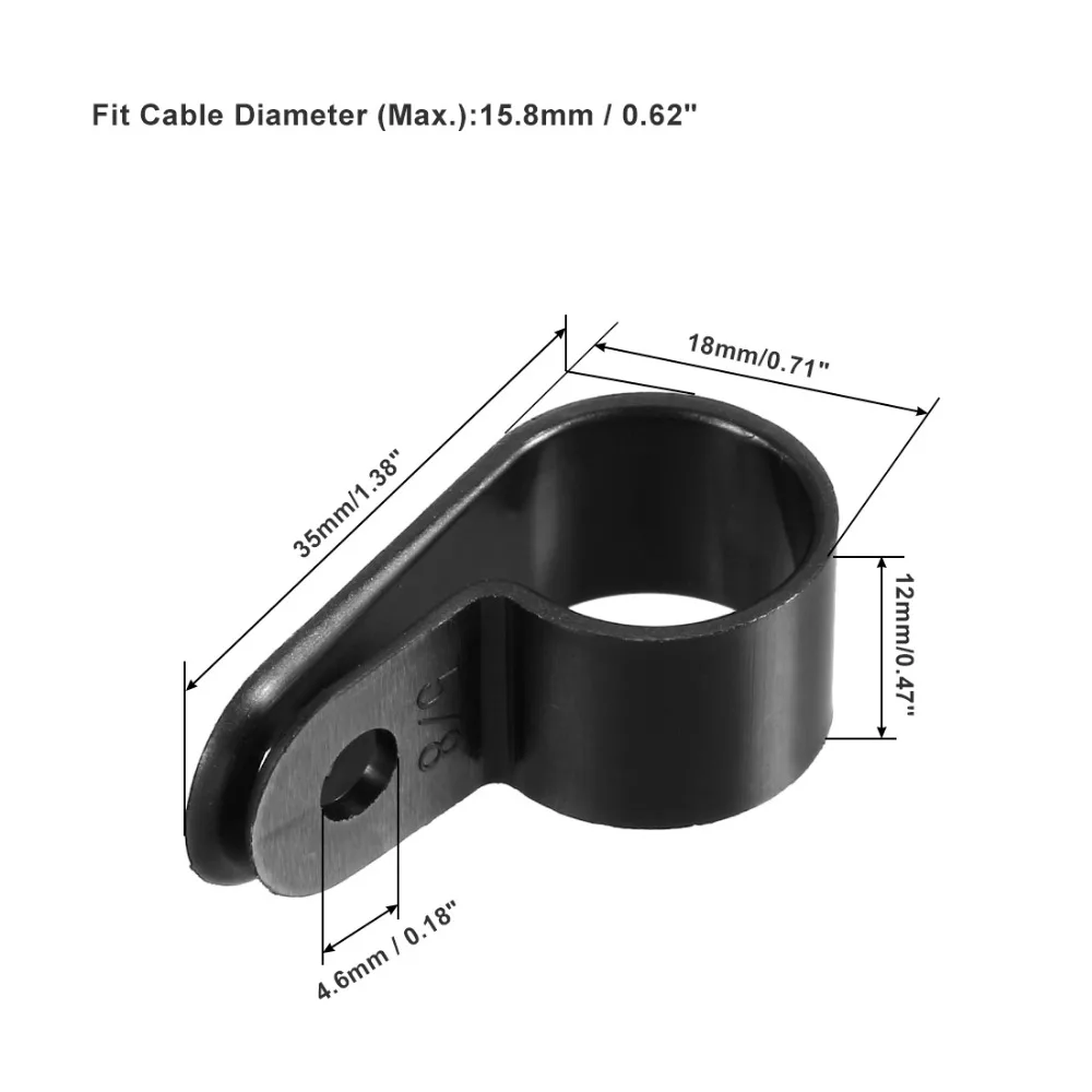 Uxcell Cable Diameter 9.5/15/15.8/19.4mm Nylon R-type Cable Clamp Organizer Cord Clips for Wire Management White/Black 50Pcs