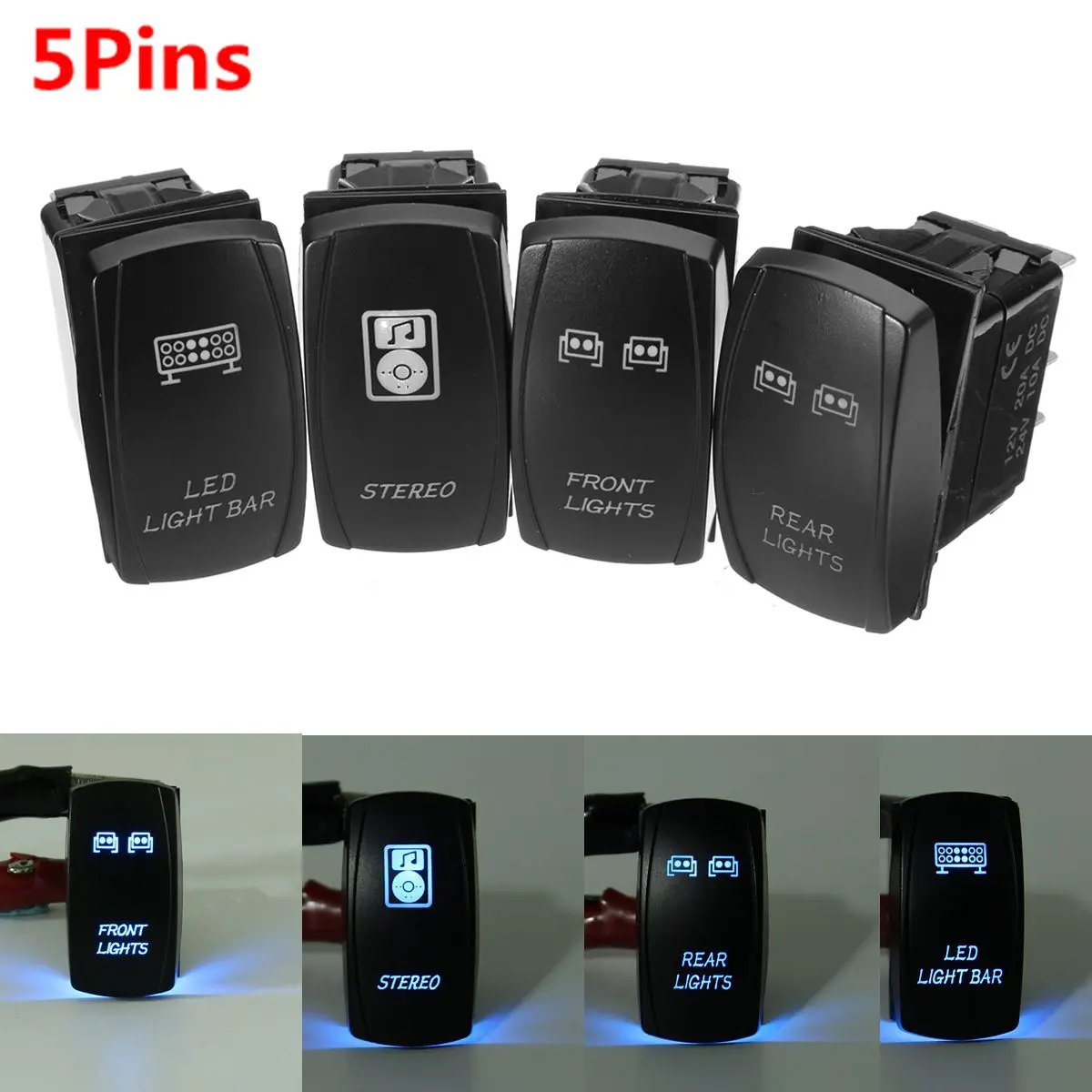 4pcs 12V LED Light Bar Stereo Switch For POLARIS UTV RZR 4 XP 900 1000