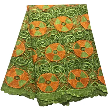 

Green/Orange Nigeria Stones Cotton Lace High Quality Guipure Swiss 5 Yards Lace African Cord Lace Fabric For Woman Dress X1104-1