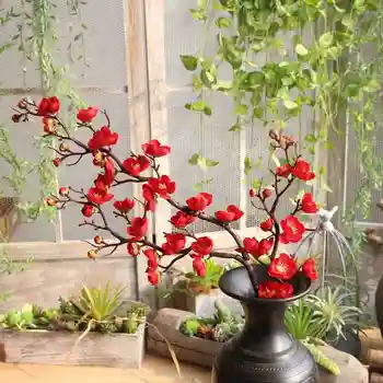 

1PC Cherry blossoms Silk Artificial flowers plastic stem Sakura tree branch Home table Decor Wedding Decoration Wreath Free Ship