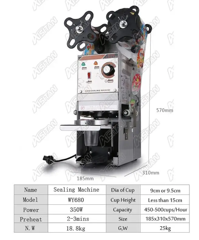 WY802F electric desktop automatic cup bottle sealing machine for Milk tea shop coffee bar