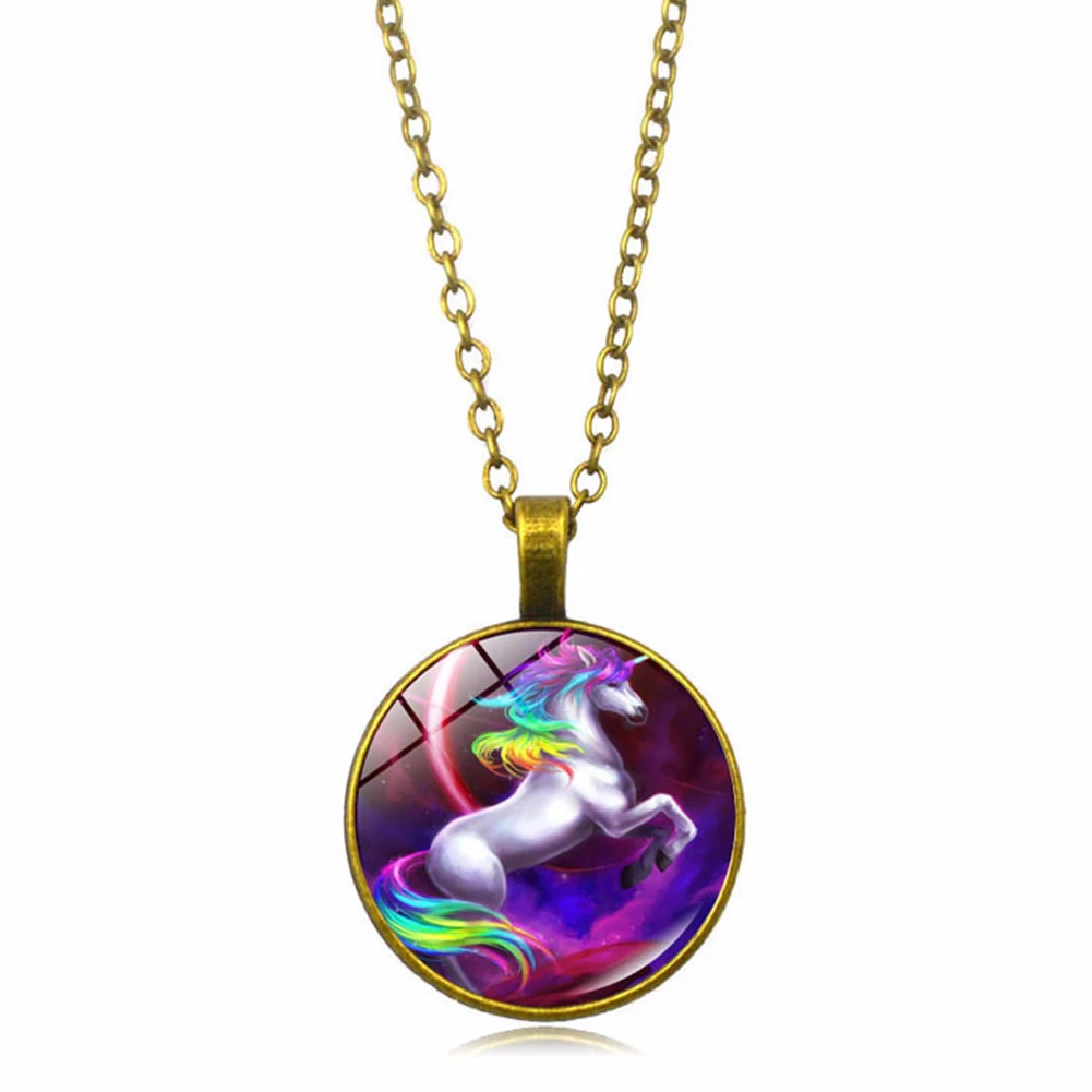 Fashion Colorful Unicorn Pendant Necklace Men Women Jewelry Cocktail