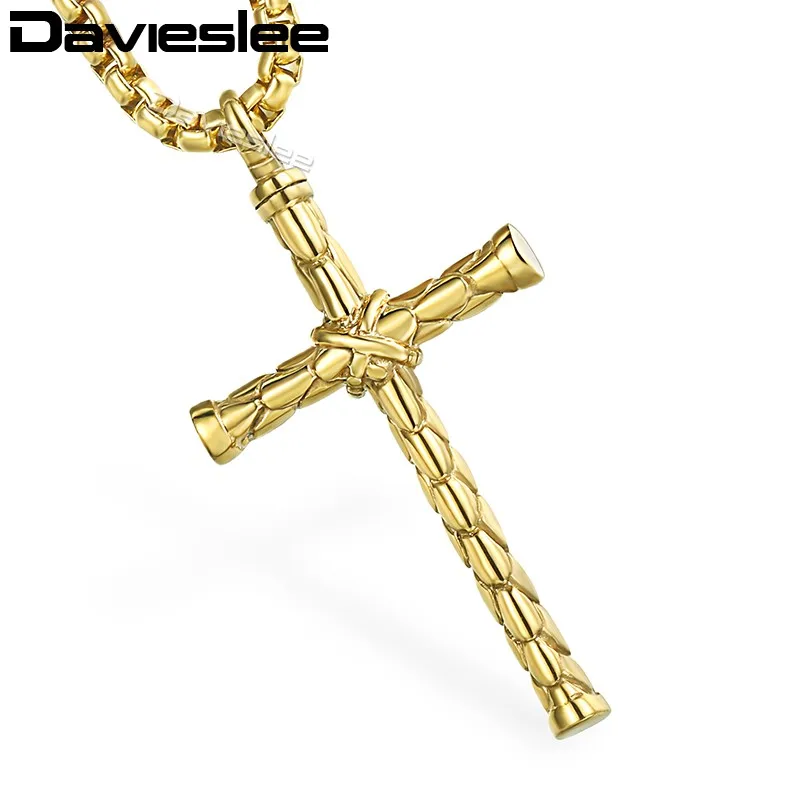 

Davieslee Necklace for Men Rope Cross Pendant Stainless Steel Box Link Chain Gold Silver LHPM100