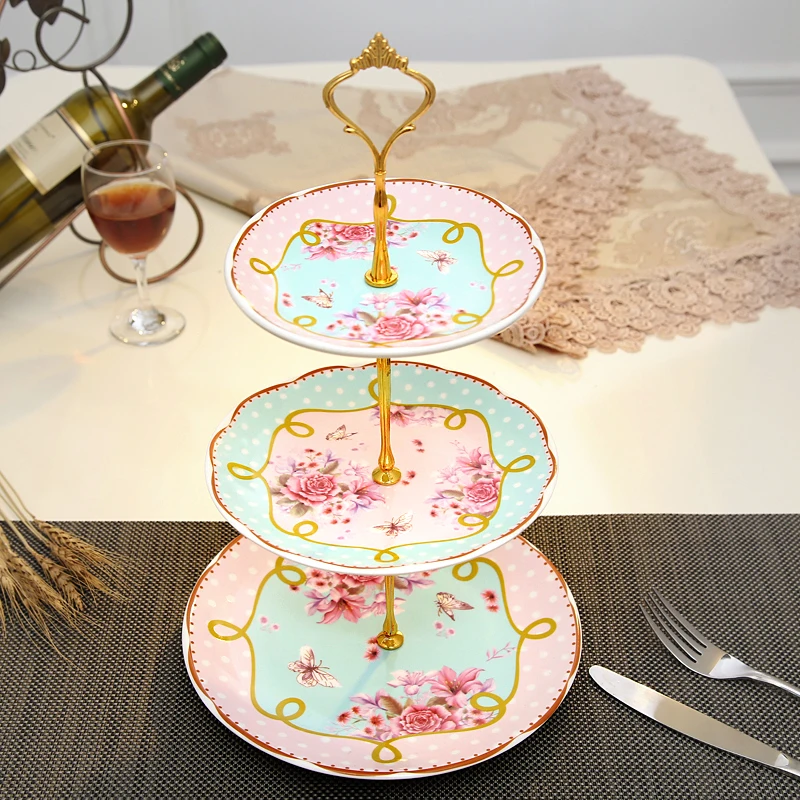 

European-style Ceramic Three-layer Tray Fruit Bowl Living Room Creative Home Afternoon Tea Snack Cake Tray Home Decoration