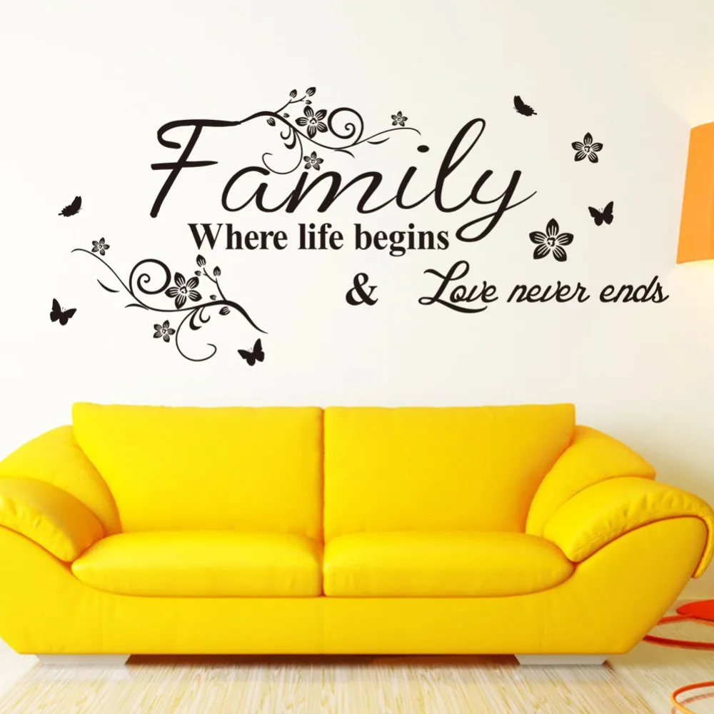 High Quality 2017 House decoration Family Where life begins vinyl wall decal removable flower quote wall