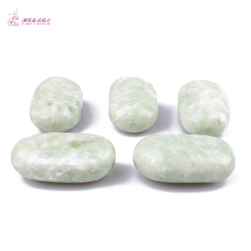 HIMABM 5 Pieces Natural Light Green Xiuyan Jade Hot Spa Basalt Stone Massage Basalt Stone Lava Rocks 93*55*36mm HIMABM 5 Pieces Natural Light Green Xiuyan Jade Hot Spa Basalt Stone Massage Basalt Stone Lava Rocks 93*55*36mm