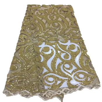 

Gold African Lace Fabric 2018 High Quality French Velvet Lace Fabric With Sequin Lace Fabric For Wedding Party F644-2