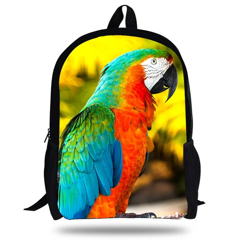 

16-Inch Hot Animal Print Bags For Kids Parrot Pattern Backpack For Children Boys lory Animal Backpack For School Girls Christmas