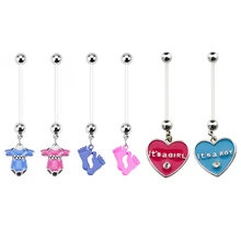 6pieces BABY ON BOARD Assorted Style Flexible Navel Piercing Ring Pregnancy Belly Button Stud Fashion For