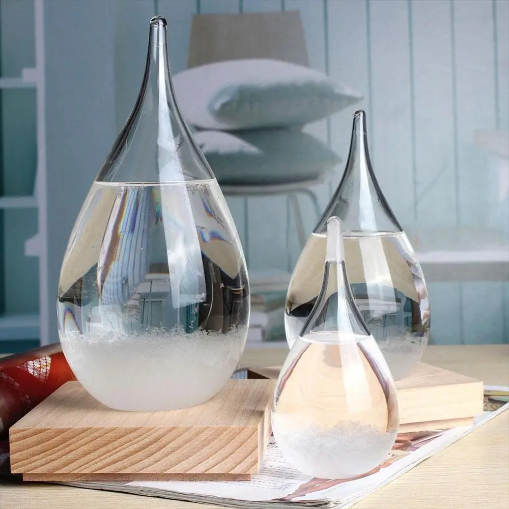 

Weather Forecast Crystal Bottle Transparant Water Drop Storm Glass Liquid Wood Base Ornament Home Wedding Decor Craft Gift