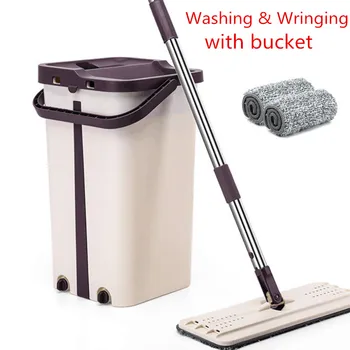 

Flat Squeeze Mop and Bucket Hand Free Wringing Floor Cleaning Mop Microfiber Mop Pads Wet or Dry Usage on Hardwood Laminate Tile