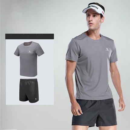 CAMEL мужские спортивные наборы шорты для бега футболки 2 шт тренировочный Быстросохнущий Бодибилдинг анти-пот полиэстер карман эластичный - Цвет: Gray