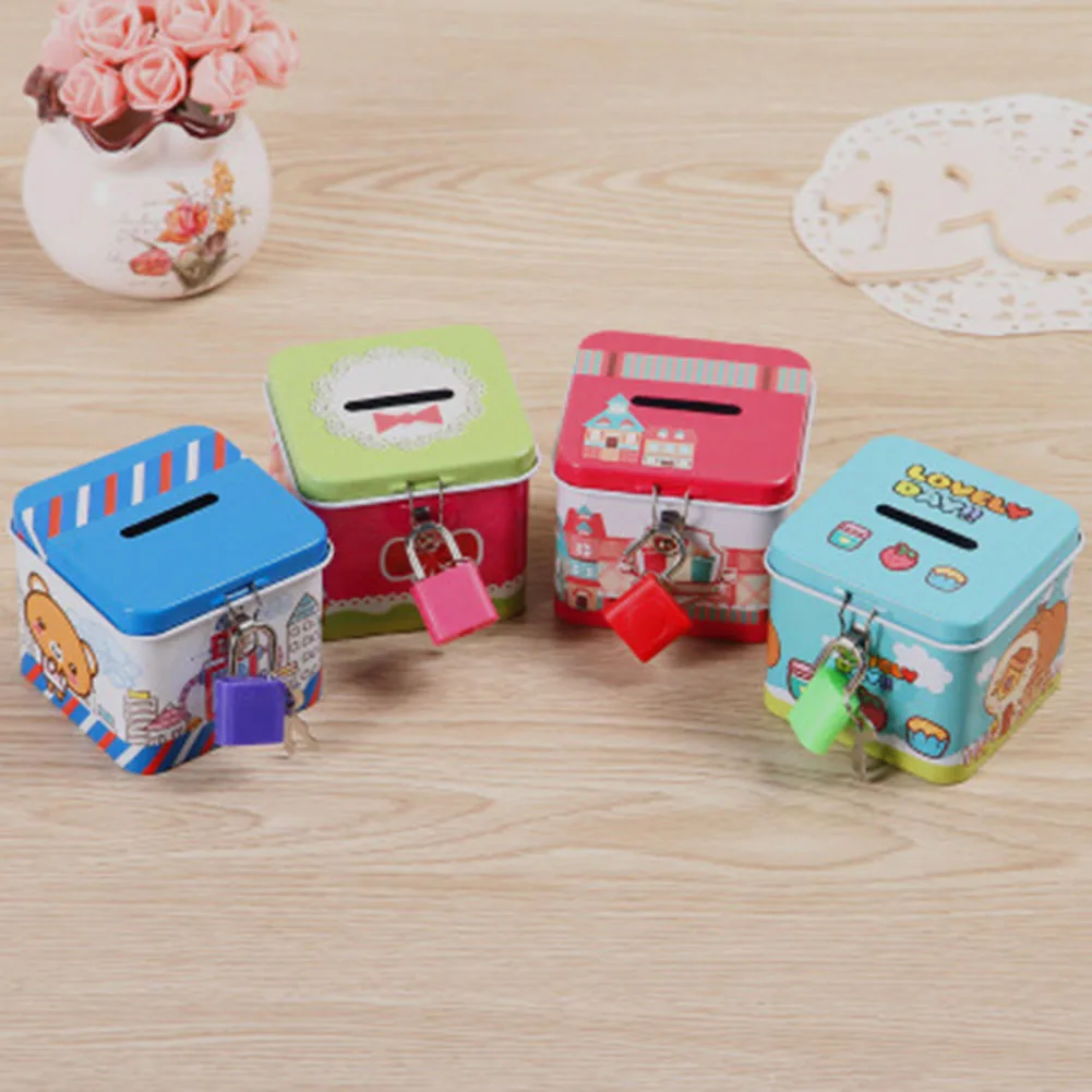 

Personalise Square Piggy Bank Logbook Series Tin Plate Box Money Saving Pot Coin Box Storage Tank Gift Color Random