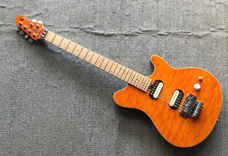 

China guitar Eddie Van Halen Wolf Music Man Ernie Axis Orange Red Flame Maple Top Electric Guitar