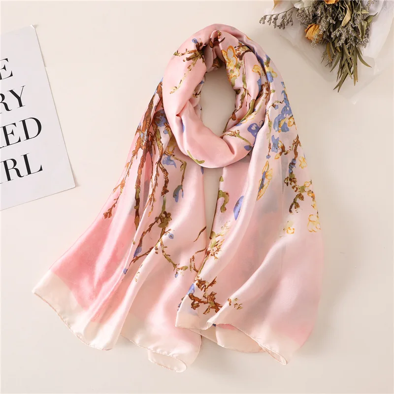 

New silk scarf women 2019 Plum blossom pattern elegant shawl wrap high quality travel pashmina foulard bandana winter scarves