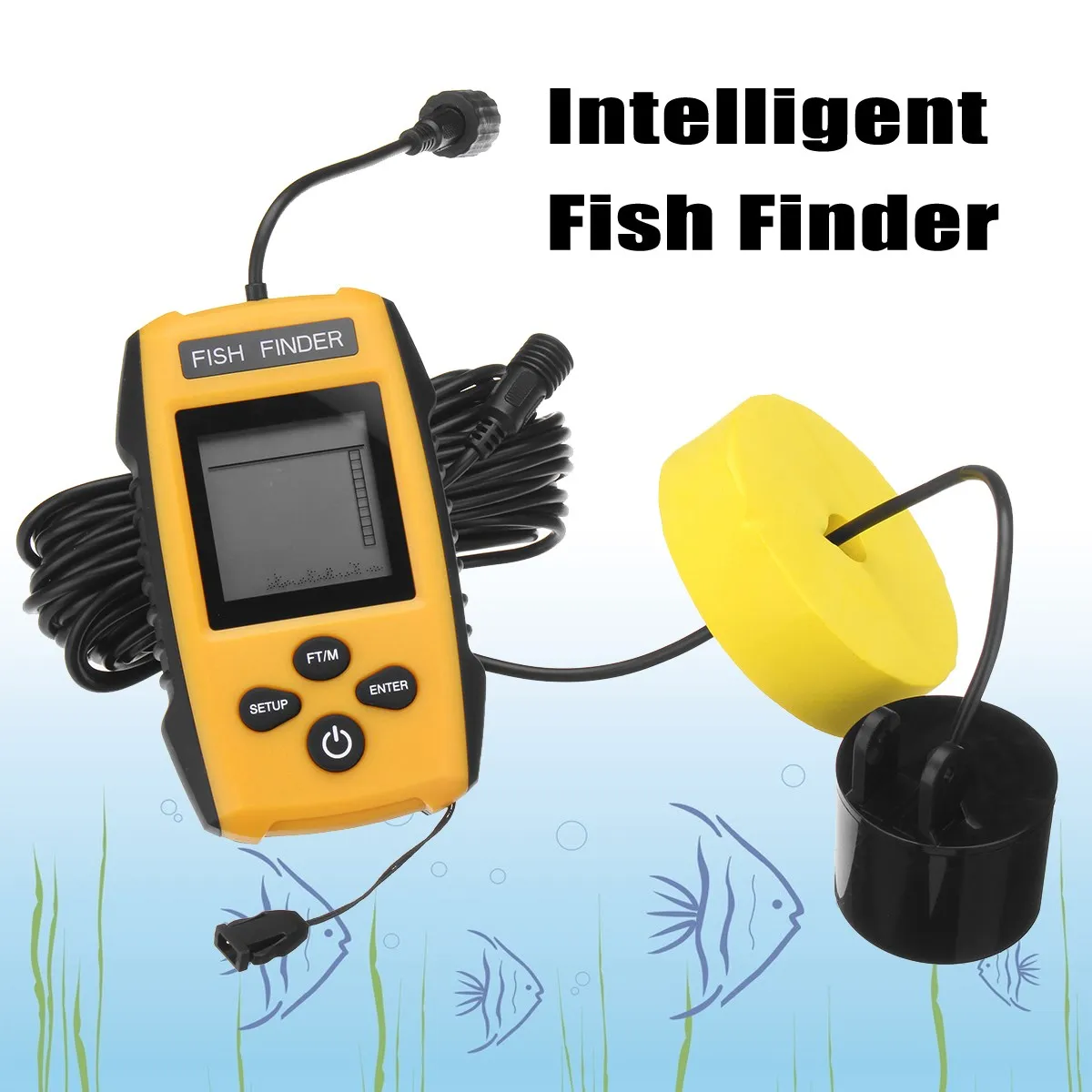 

FF1108-1 Portable Sonar Alarm Fish Finder Echo-Sounder LCD Blue Color Screen 0.6-100M Transducer Sensor Finder With EN Manual