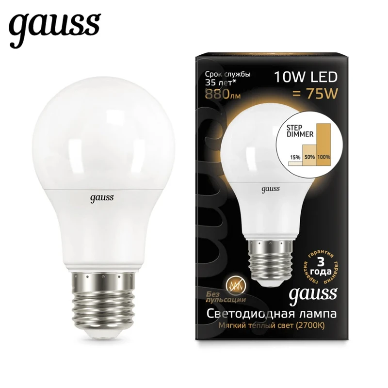 Лампа светодиодная Gauss LED A60 10W E27 2700К 4100K step dimmable 102502210 S 102502110 S|bulb tube|bulb t10bulb machine |