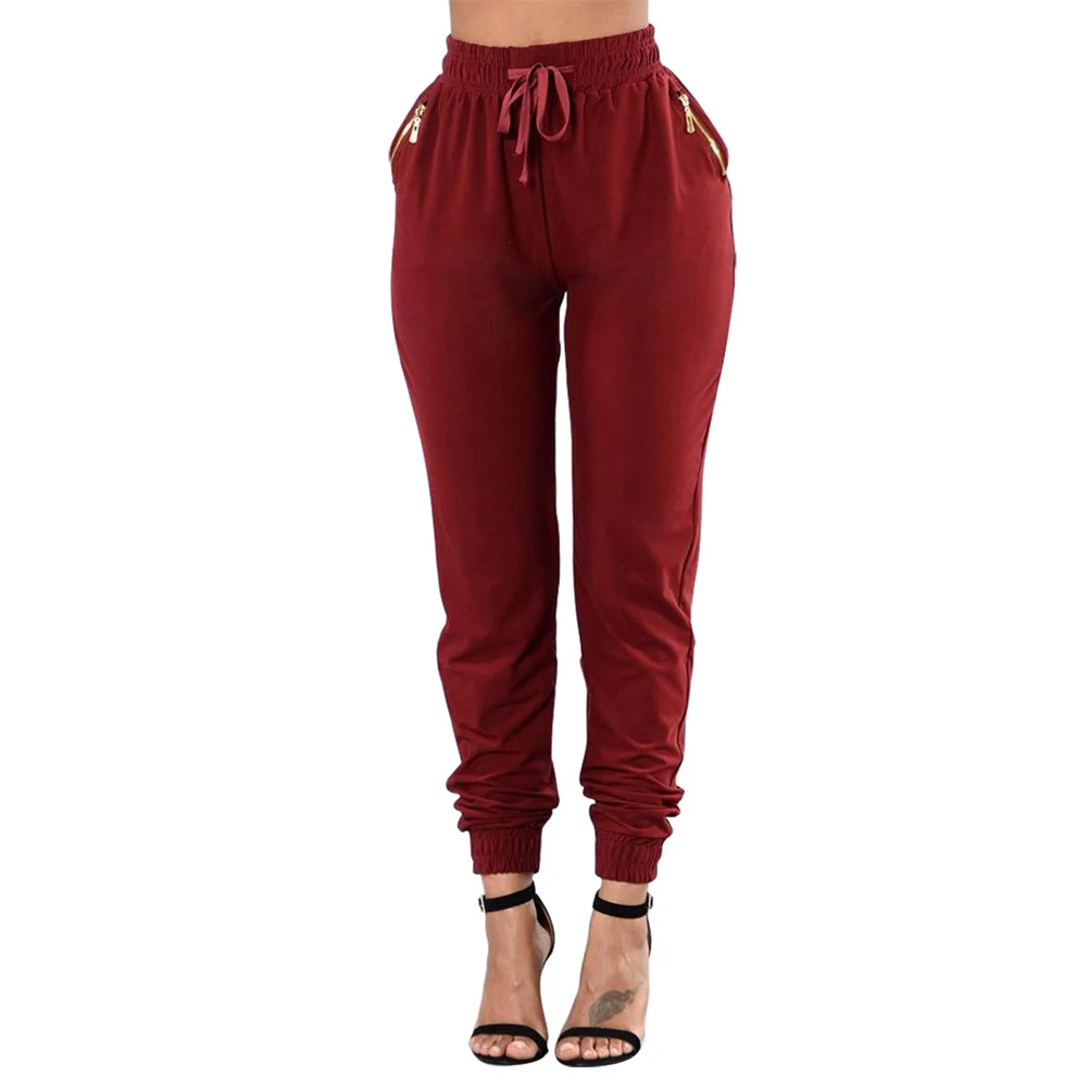 Women's Fashion Baggy Dance Sweat Pants Zipper Pockets Drawstring Solid ...