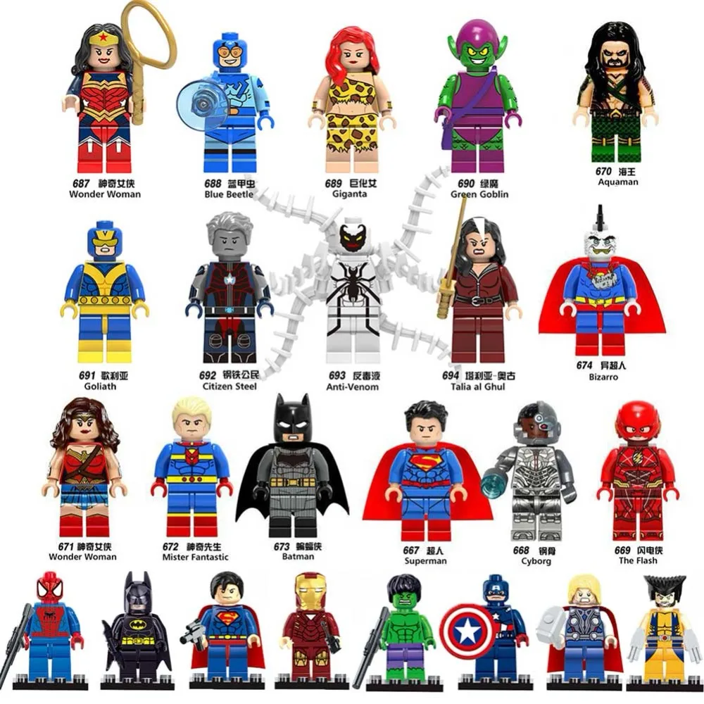 

LegoED Technic Super Heroes Marvel Figures Superman Batman Green Magic Iron Man Building Blocks Mini Bricks Children Toys XH-667
