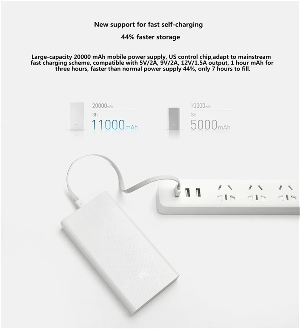 Xiao mi power Bank 20000 мАч 2C портативное зарядное устройство Поддержка QC3.0 Dual USB mi внешний аккумулятор 20000 для мобильных телефонов