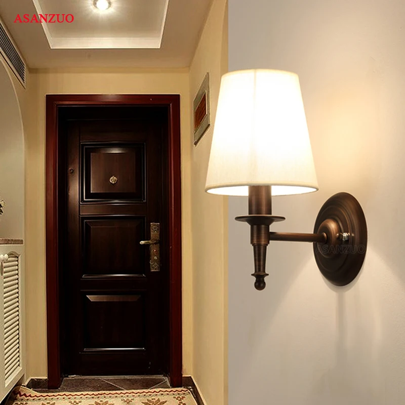 Американский настенный светильник Современный минималистичный кованый стеклянный прикроватный светильник для спальни креативная гостиная столовая Проходная настенная лампа