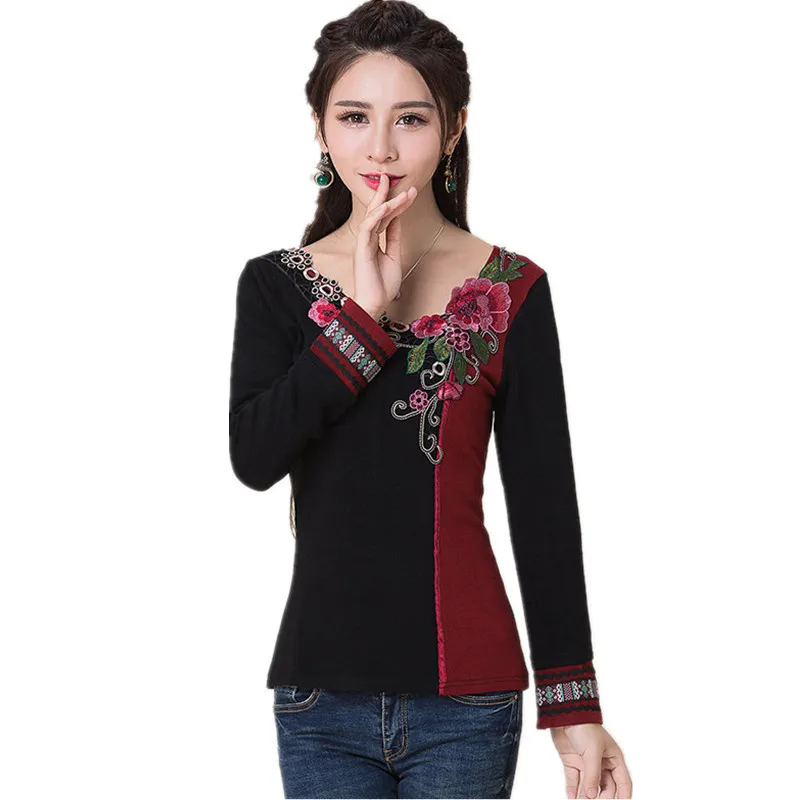 Женская Винтажная футболка с вышивкой х/б|tees women|ladies t shirttop tees |