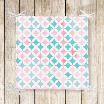 

Else Green Pink Watercolor Tiles Retro Print Chair Pad Seat Cushion Soft Memory Foam Full Lenght Ties Non Slip Washable Square