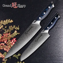 GRANDSHARP 2 шт. набор ножей из дамасской стали 67-слойная японская Дамаск Сталь vg10 шеф-повара кухонные ножи santoku Кливер,, хороший подарок