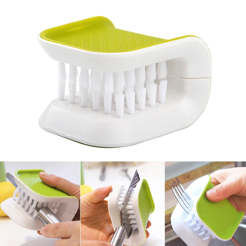 

Creative U-shaped Kitchen Cutlery Cleaning Brushes Green Handguard Tableware Cleaning Brush Double-sided Brushes For Knife 2019