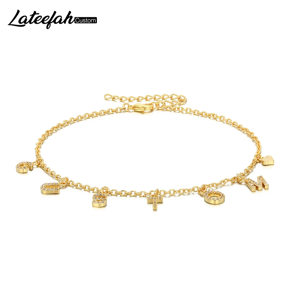 Lateefah Customized Name Women Anklet Foot Jewelry Handmade Letter Chain Gold Anklets Birthday Gift Summer Beach Accessories