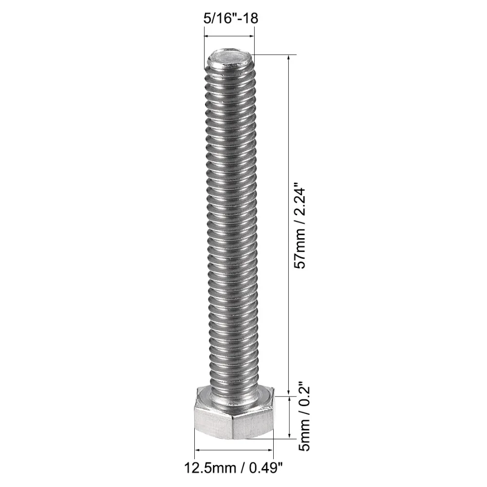 

UXCELL 5Pcs 5/16-18x2-1/4" Bolts 304 Stainless Steel Hex Head Screw Bolts Fastener Hardware For Machinery Industry Ship Assembly