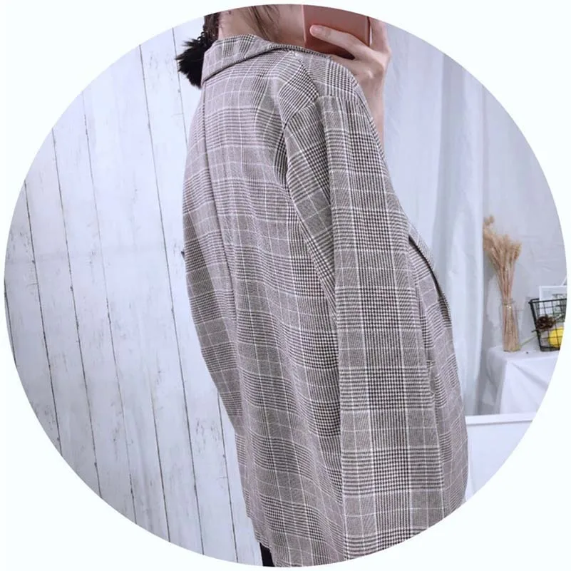 NiceMix 2019 Spring Autumn Women's Blazer Fashion Lattice Loose Casual Suit Temperament Single-breasted Tide Brand Blazer new
