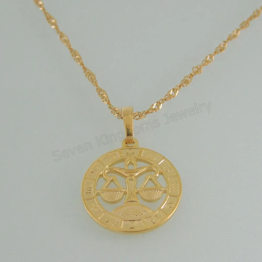 

order 10$ GET FREE SHIPPING/ YELLOW GOLD GP 18"or 24" NECKLACE& VIVID 12 CONSTELLATIONS Libra PENDANT HANGS 1.14inch