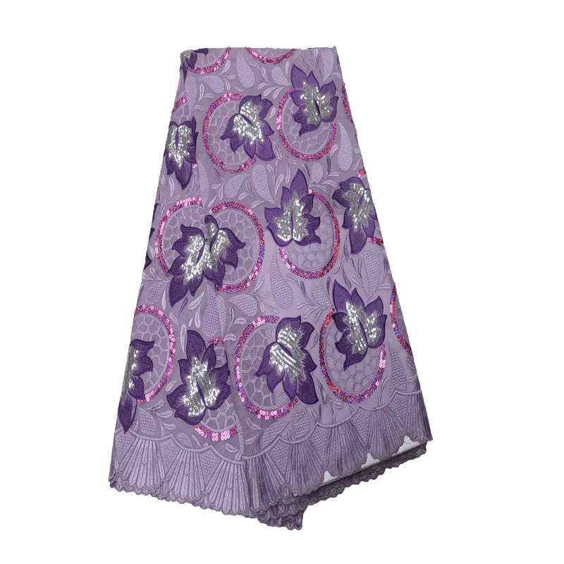

New Nigeria Cotton Swiss Voile Lace In Switzerland Purple High Quality African Fabric Lace Sequin Swiss Lace Fabric L66-3