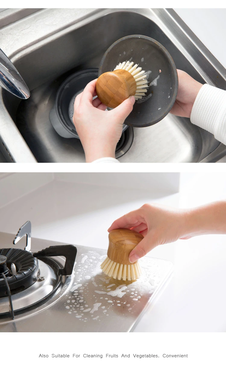 OYOURLIFE Kitchen Creative Bamboo Handle Cleaning Brush Scourer Pan Dish Bowl Pot Brush Household Kitchen Cleaning Tools