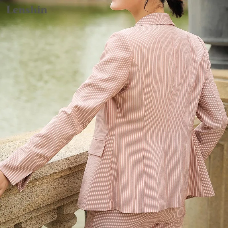 Lenshin, мягкая и удобная Высококачественная куртка в полоску с карманом, офисный стиль, повседневный стиль, блейзер, женская одежда, пальто на одной пуговице