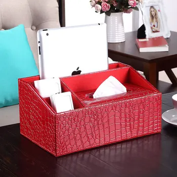 

Creative Multifunctional Crocodile Texture Leather Tissue Box European Home Mobile Phone Remote Control Debris Storage Box