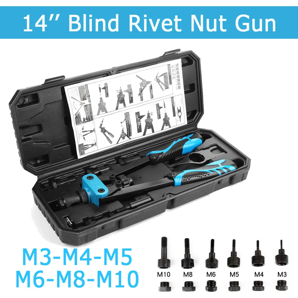 

M3 M4 M5 M6 M8 M10 Hand Riveter Machine Auto Rivet Tool 14 inch Blind Rivet Nut Heavy Hand INSER NUT Tool Manual Mandrels