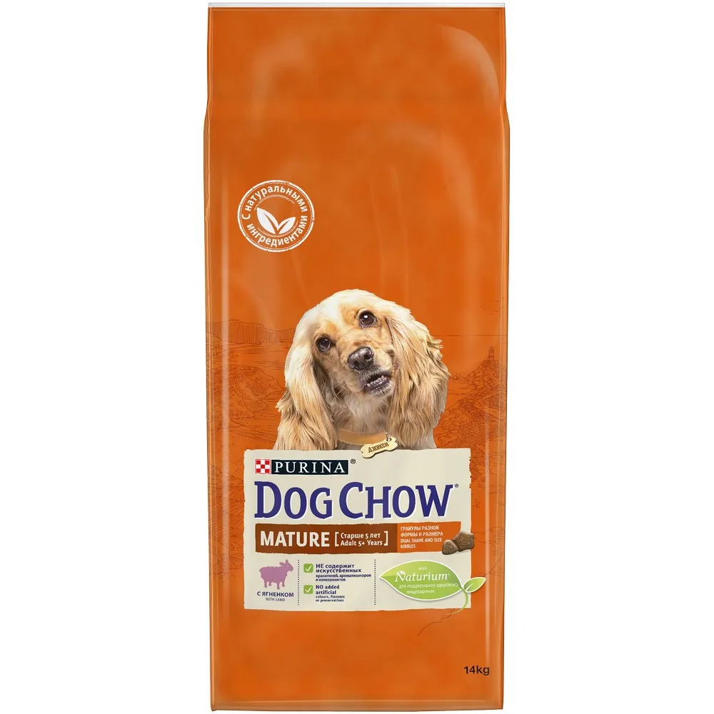 Dog Chow Mature для собак всех пород в возрасте 5- 9 лет, Ягненок и рис, 14 кг