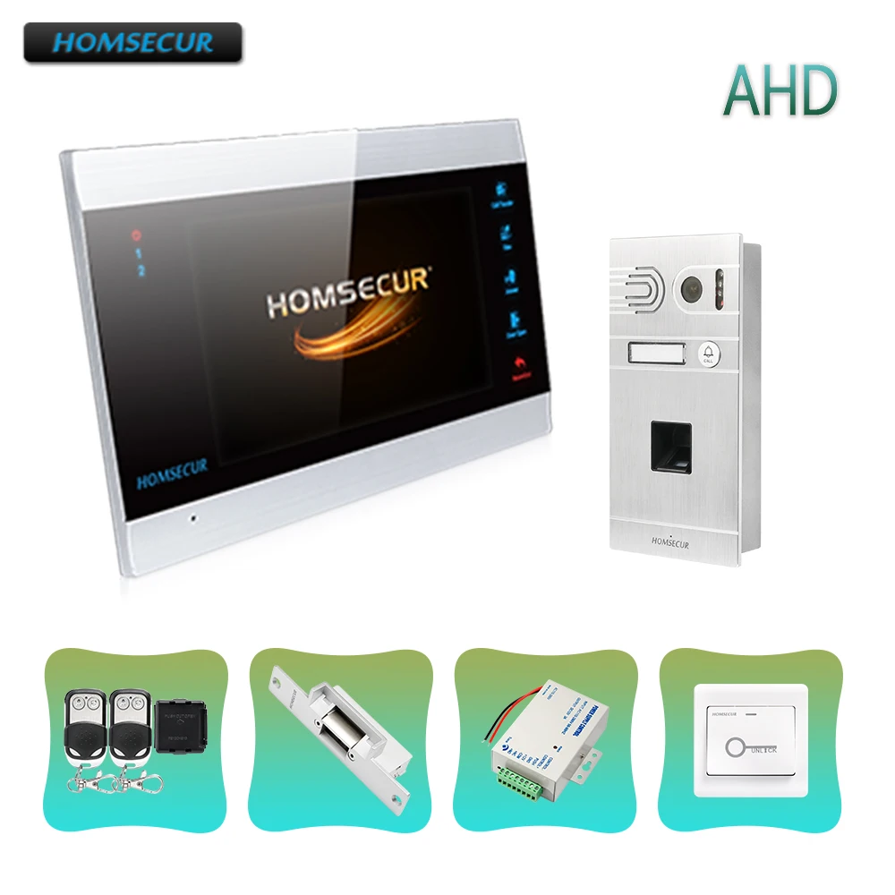 

HOMSECUR AHD1.3MP 7" Video&Audio Home Intercom with Fingerprint Camera,NC Lock, Touch Button Monitor (BM705HD-B+BC061HD-S)