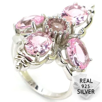 

Guarantee 6.5g Real 925 Solid Sterling Silver Pink Kunzite Woman's Rings 33x22mm