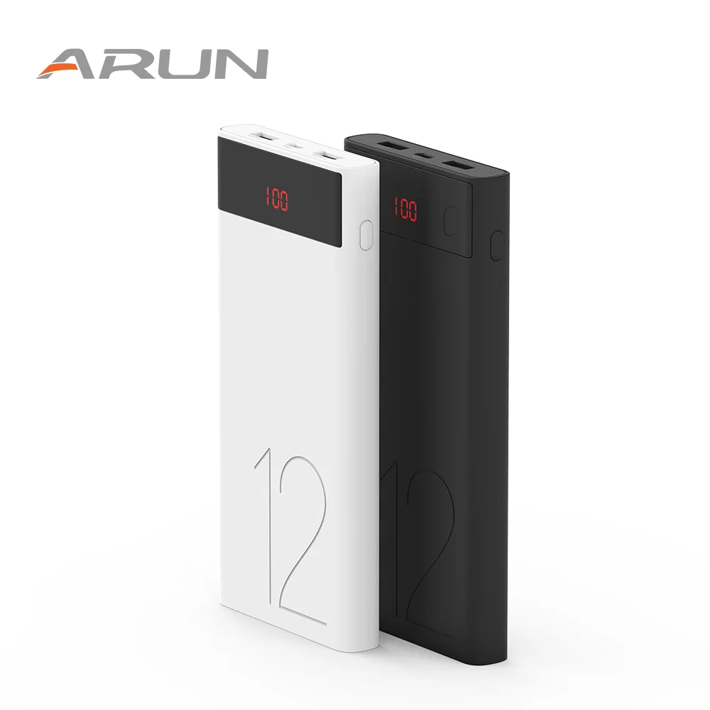 

ARUN 12000 mAh Power Bank External Battery 2 USB LED Lighting Mini Portable Mobile Phone Charger for Xiaomi mi iphone XS 8plus
